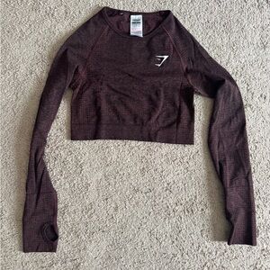 Gymshark Women's Long Sleeve Cropped Seamless Top — Burgundy/Maroon